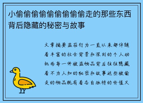 小偷偷偷偷偷偷偷偷偷走的那些东西背后隐藏的秘密与故事